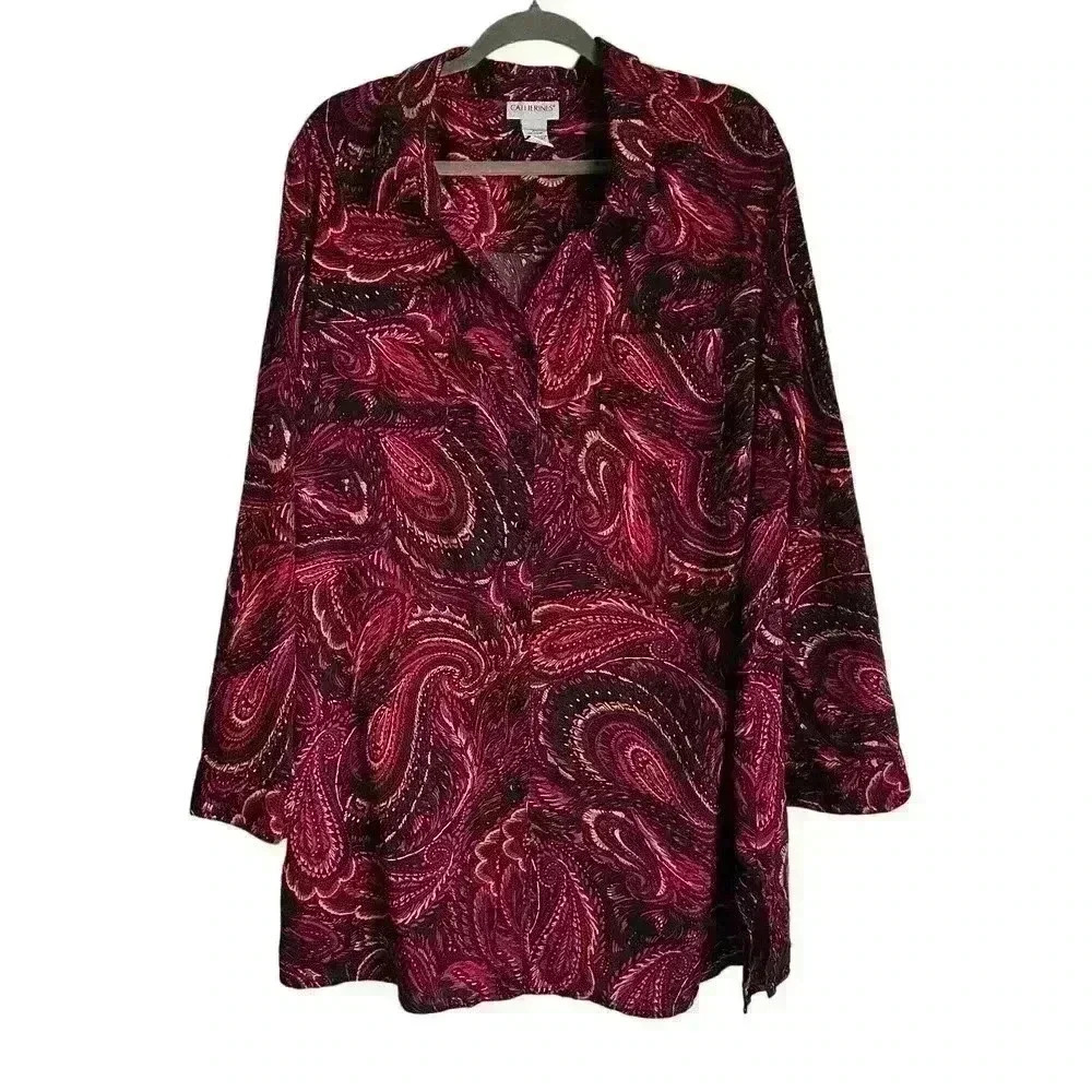 Catherines | Women's Plus Size Paisley Print Button-Down Tunic Top | Size 2X